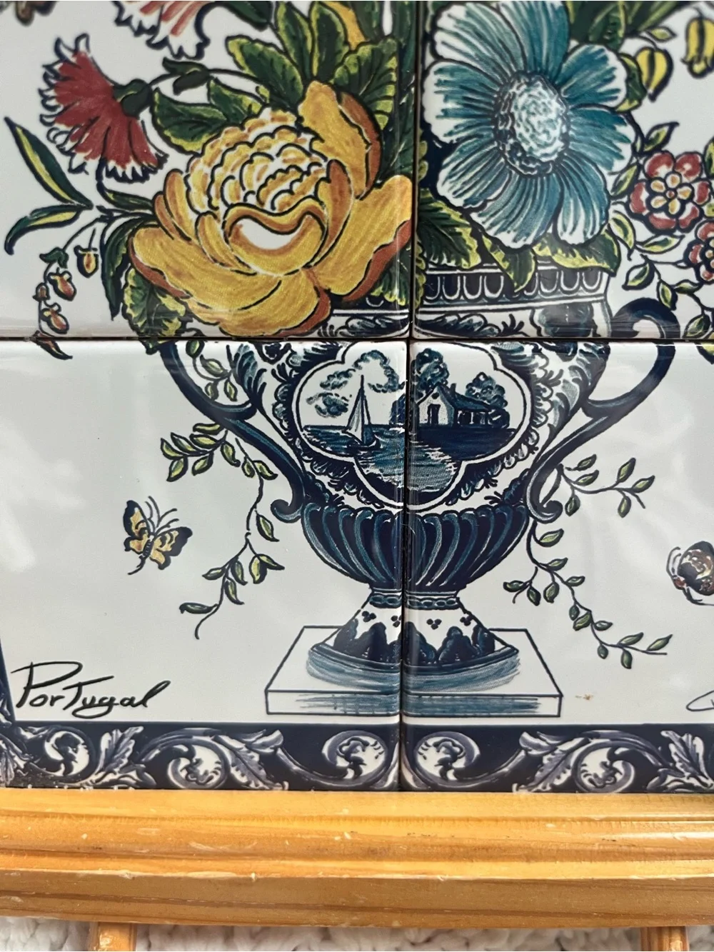 Decorative Floral Tile Wall Art in Multi-Color - made in Portugal artist signed
